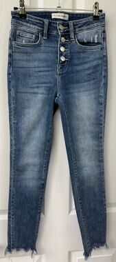 Flying Monkey size 25 button fly shark bite hem line denim jeans